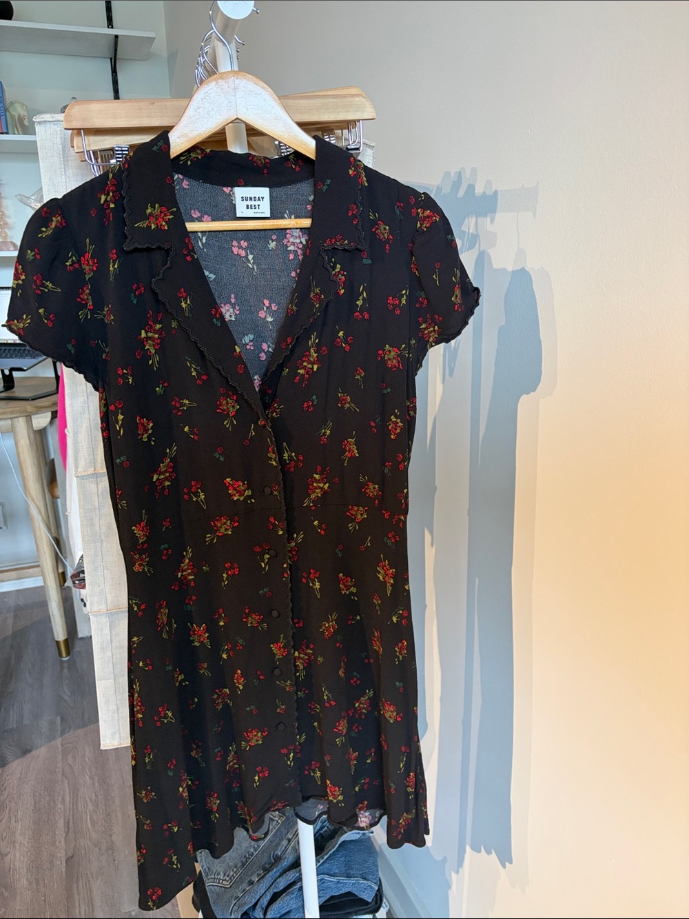 Sunday Best Black Dress with Red Floral Print